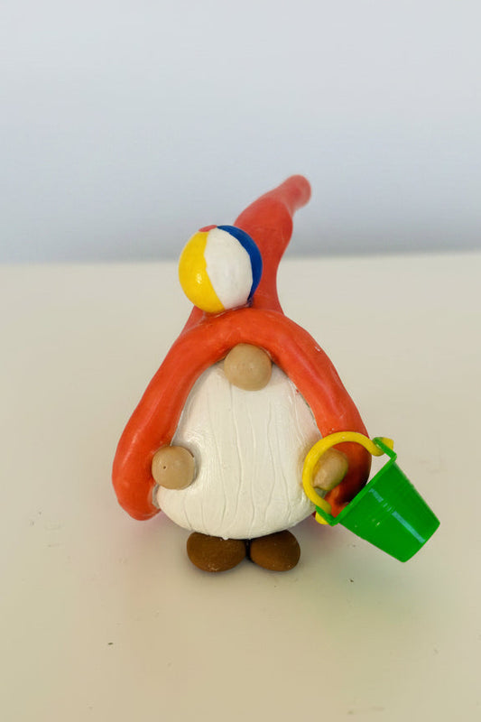 Beach Bum Clay Gnome with Pail & Beach Ball