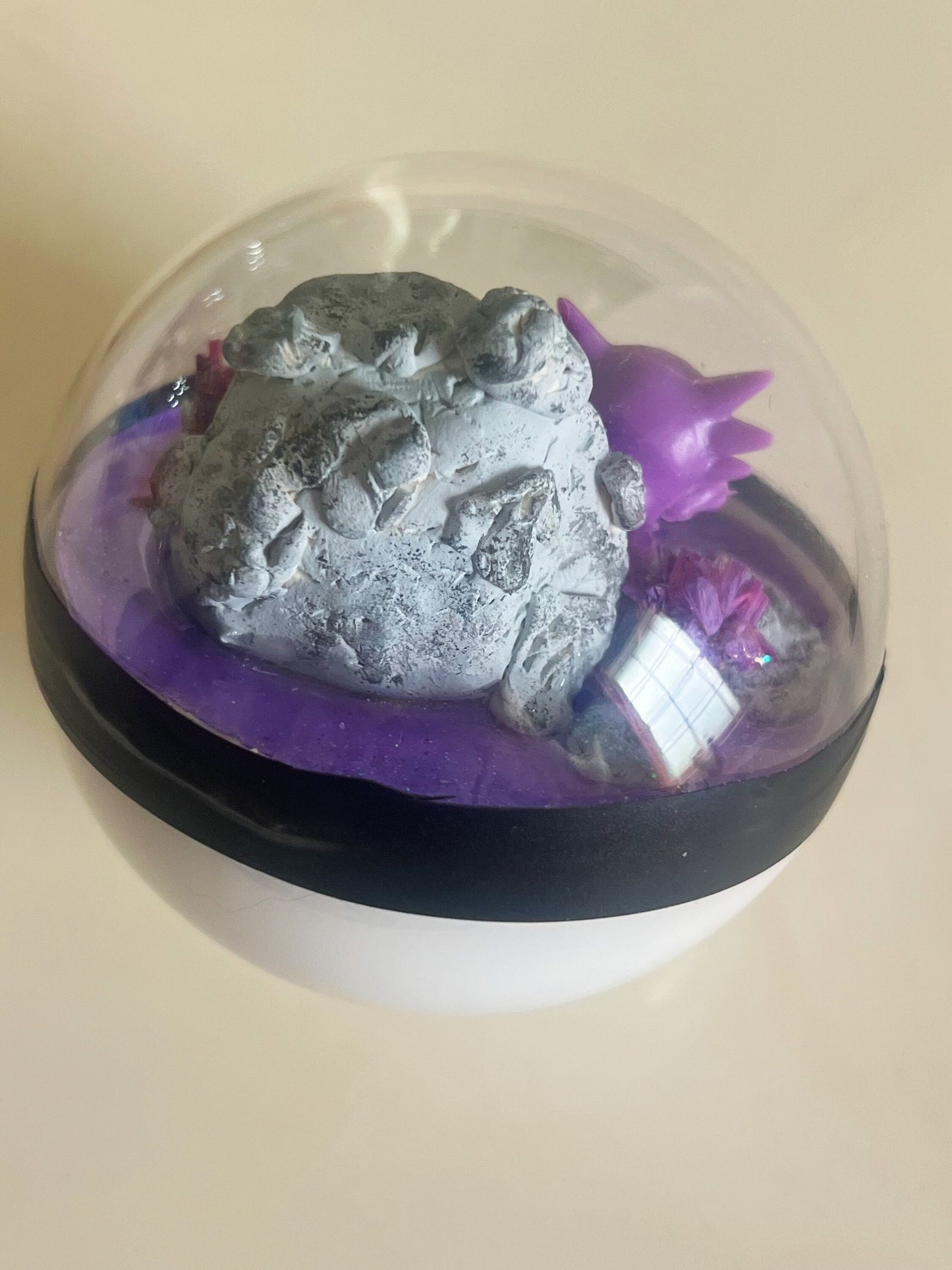 Pokémon ball terrarium, handmade miniature pokeball diorama, poke ball shadow box, haunter pokemom ball, poke cutsie, anime, purple