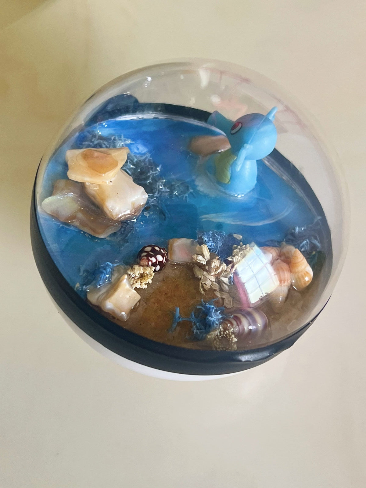 Pokémon ball terrarium, handmade miniature pokeball diorama, poke ball shadow box, horsea pokemom ball, poke cutsie, anime, succulent