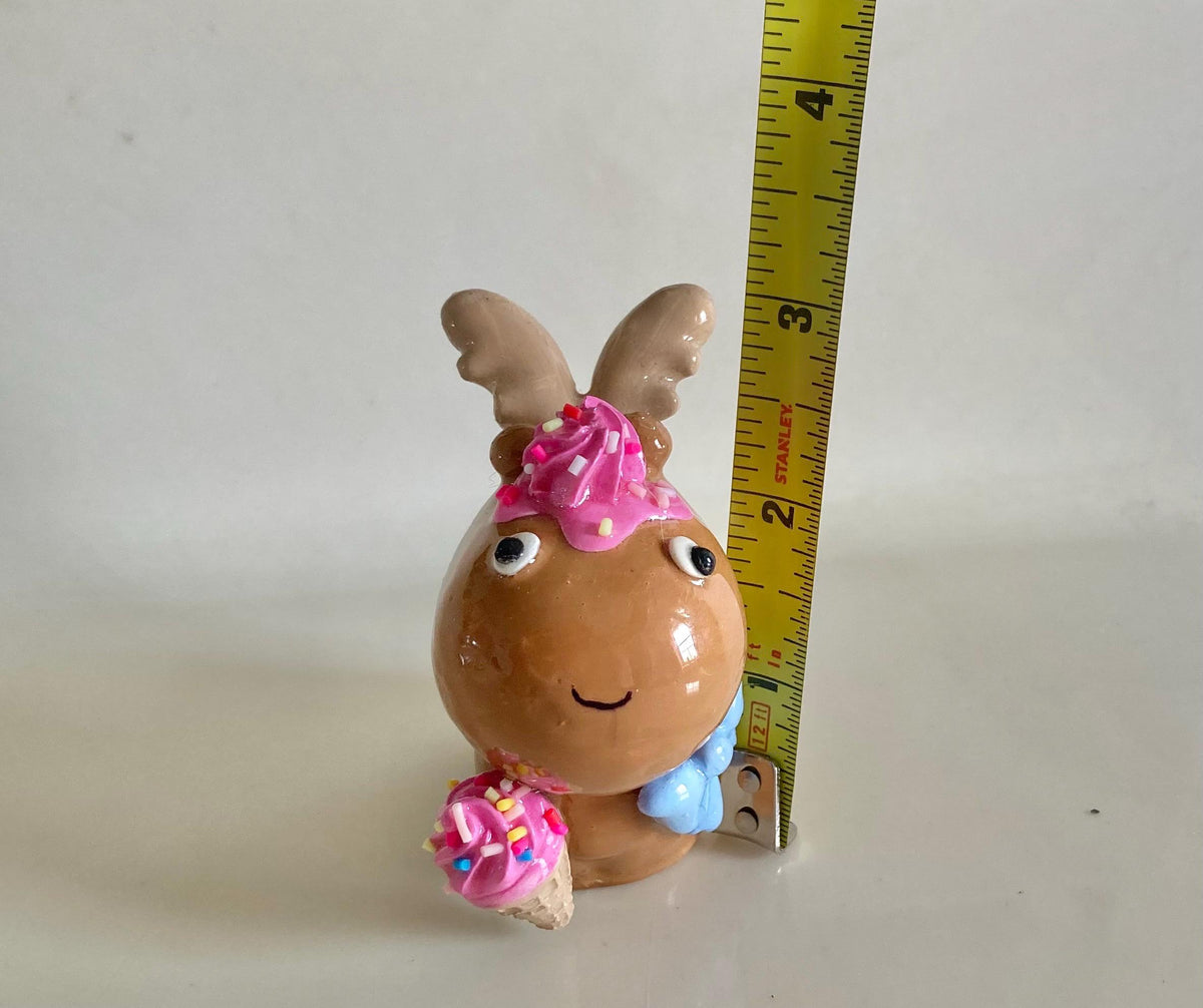 Clay Moose Figurine with Ice Cream