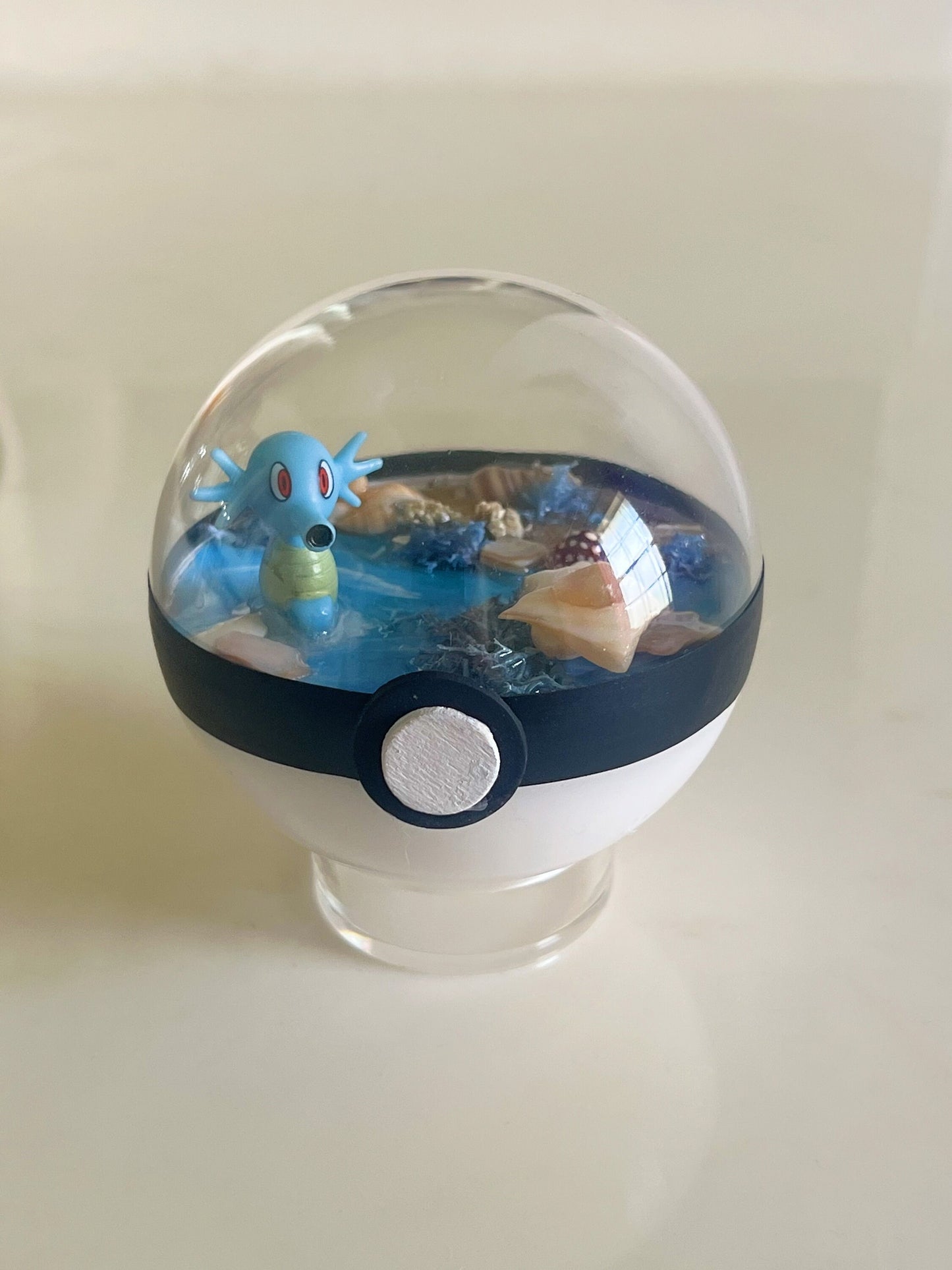 Pokémon ball terrarium, handmade miniature pokeball diorama, poke ball shadow box, horsea pokemom ball, poke cutsie, anime, succulent