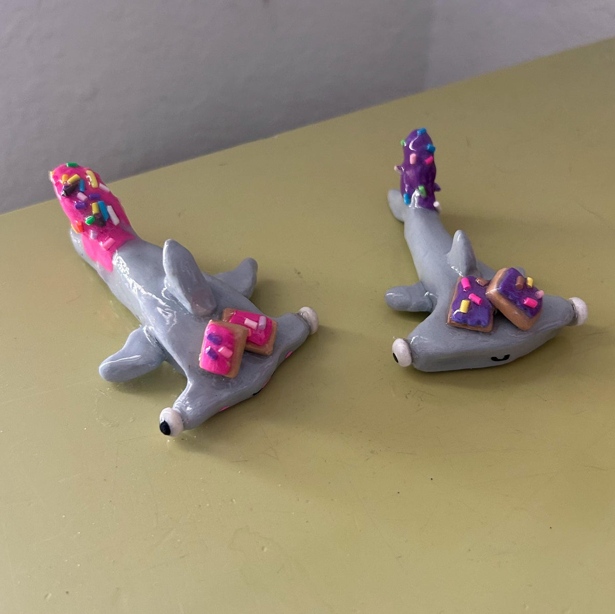 Hammerhead shark figurine with pop tarts