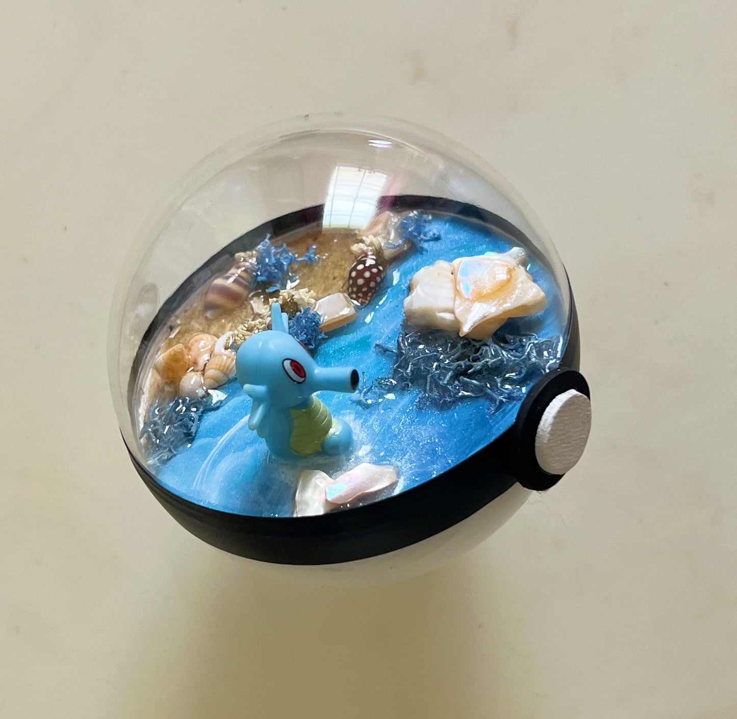 Pokémon ball terrarium, handmade miniature pokeball diorama, poke ball shadow box, horsea pokemom ball, poke cutsie, anime, succulent