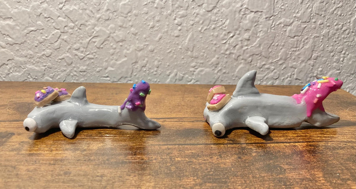 Hammerhead shark figurine with pop tarts