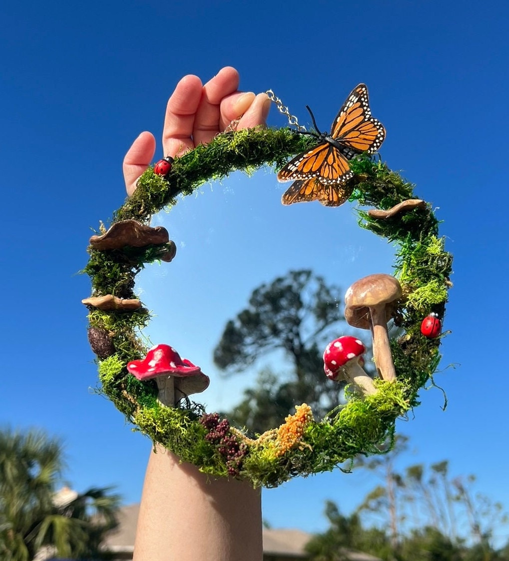 Round Magical Mushroom Moss Fairy Mirror