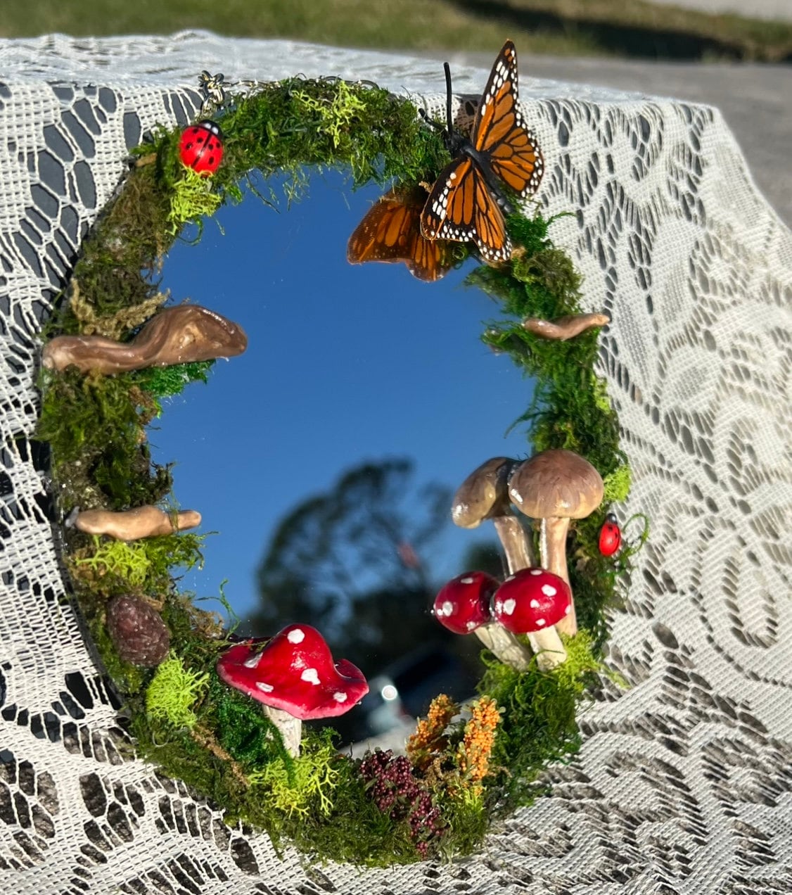 Round Magical Mushroom Moss Fairy Mirror