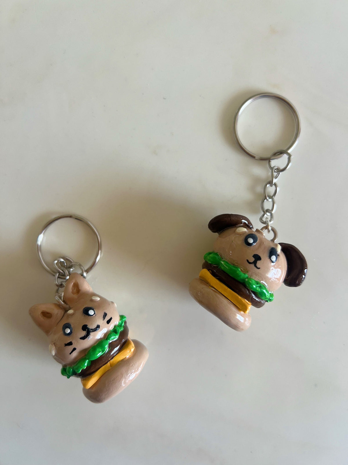 Dog and cat burger charms