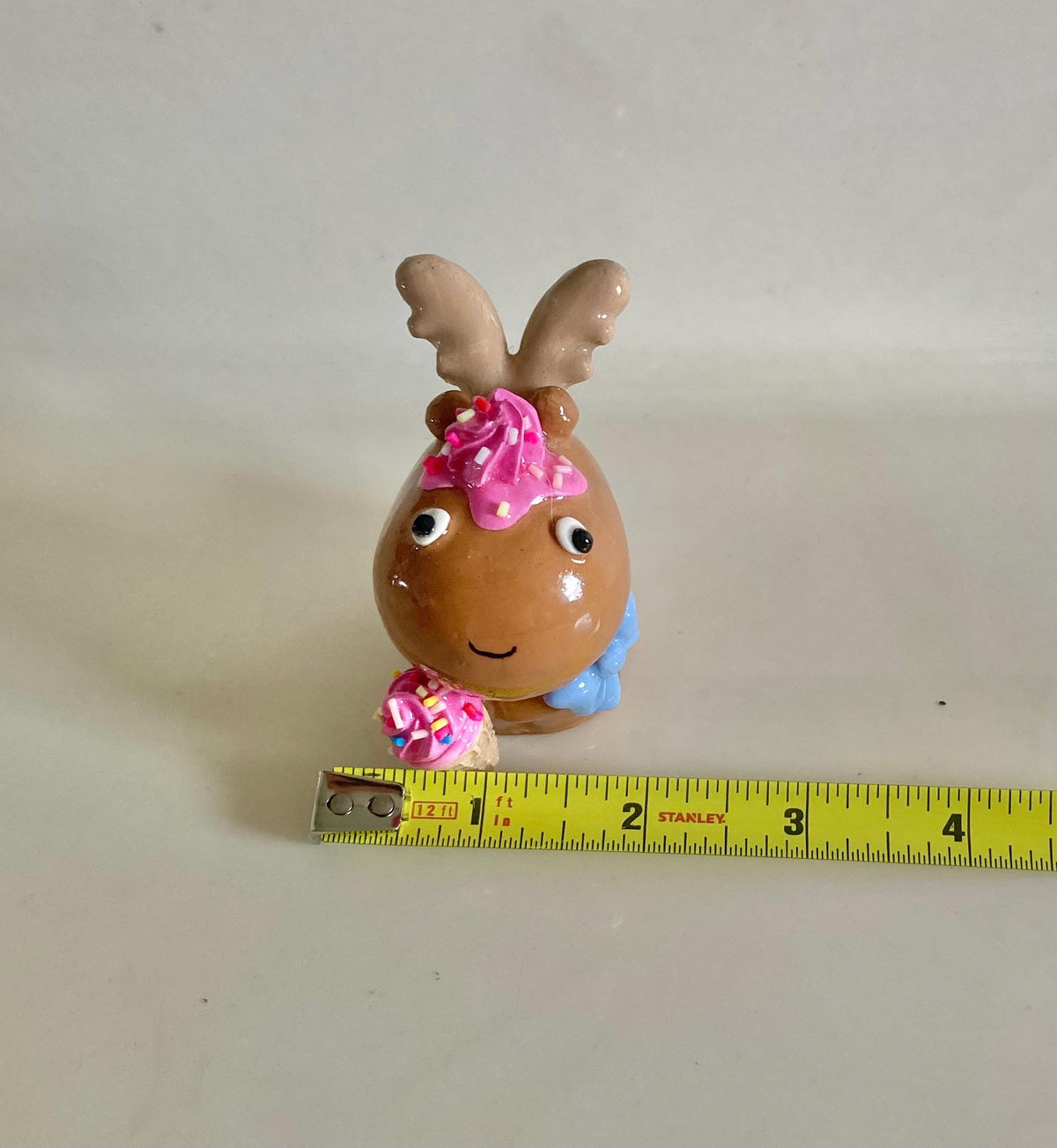 Clay Moose Figurine with Ice Cream