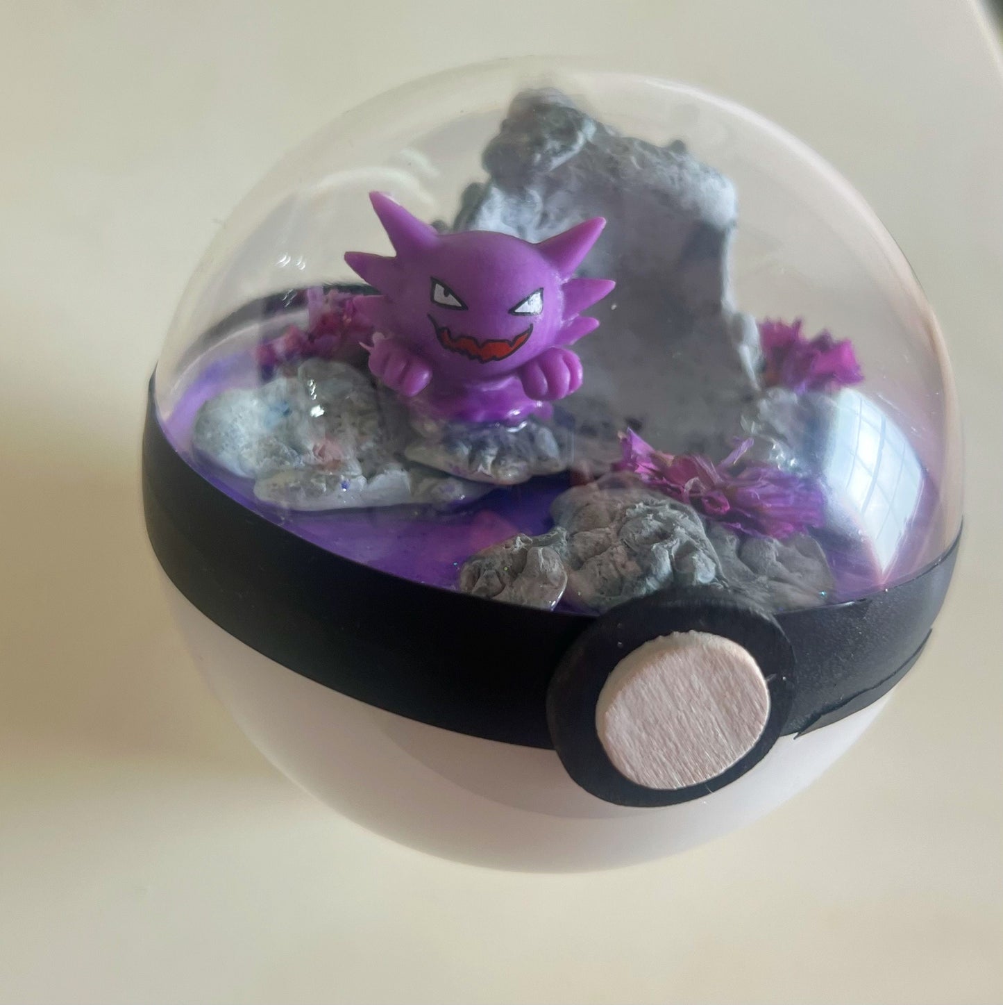 Pokémon ball terrarium, handmade miniature pokeball diorama, poke ball shadow box, haunter pokemom ball, poke cutsie, anime, purple