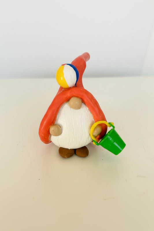 Beach Bum Clay Gnome with Pail & Beach Ball