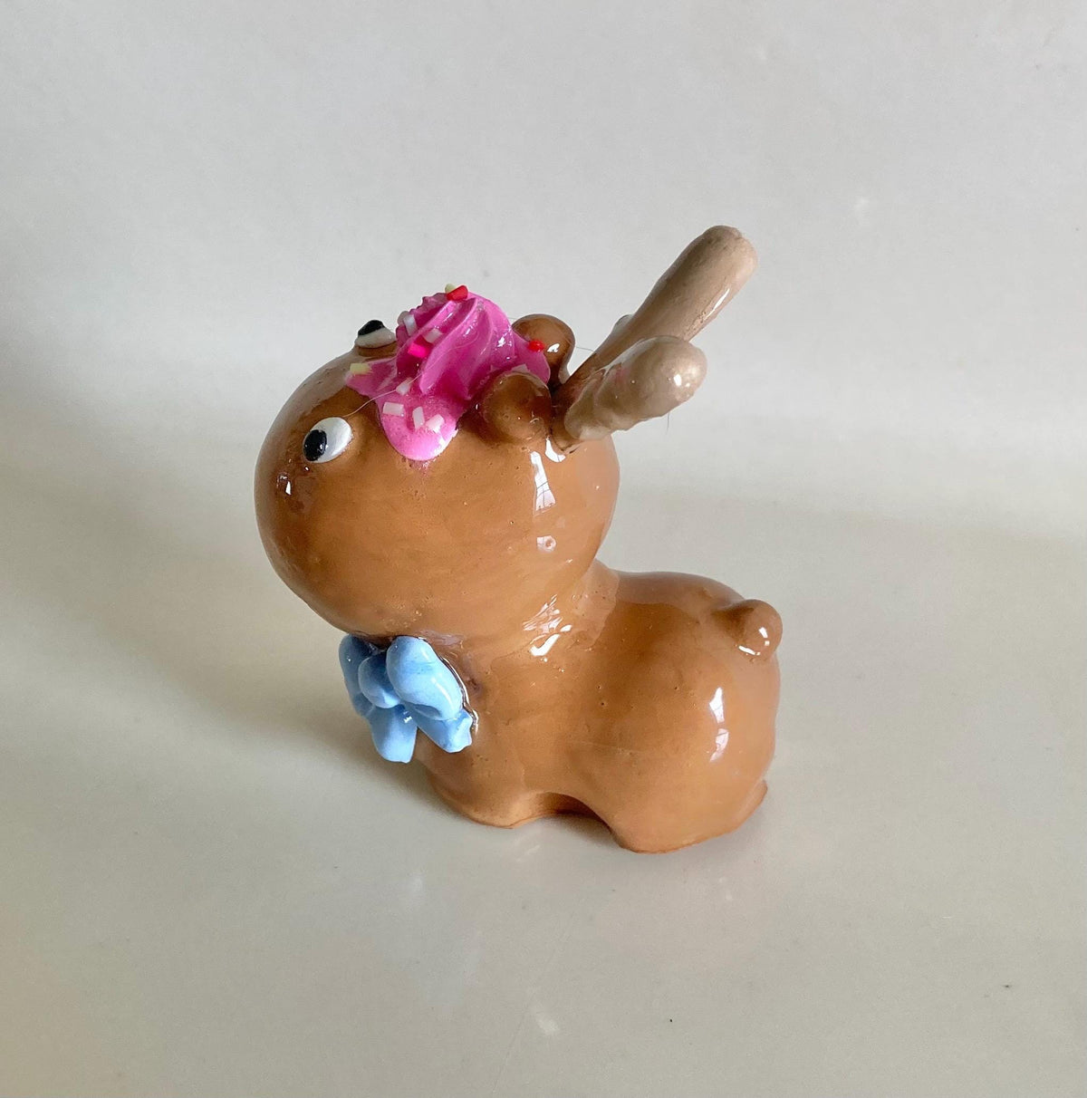 Clay Moose Figurine with Ice Cream
