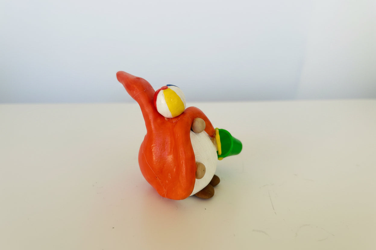 Beach Bum Clay Gnome with Pail & Beach Ball
