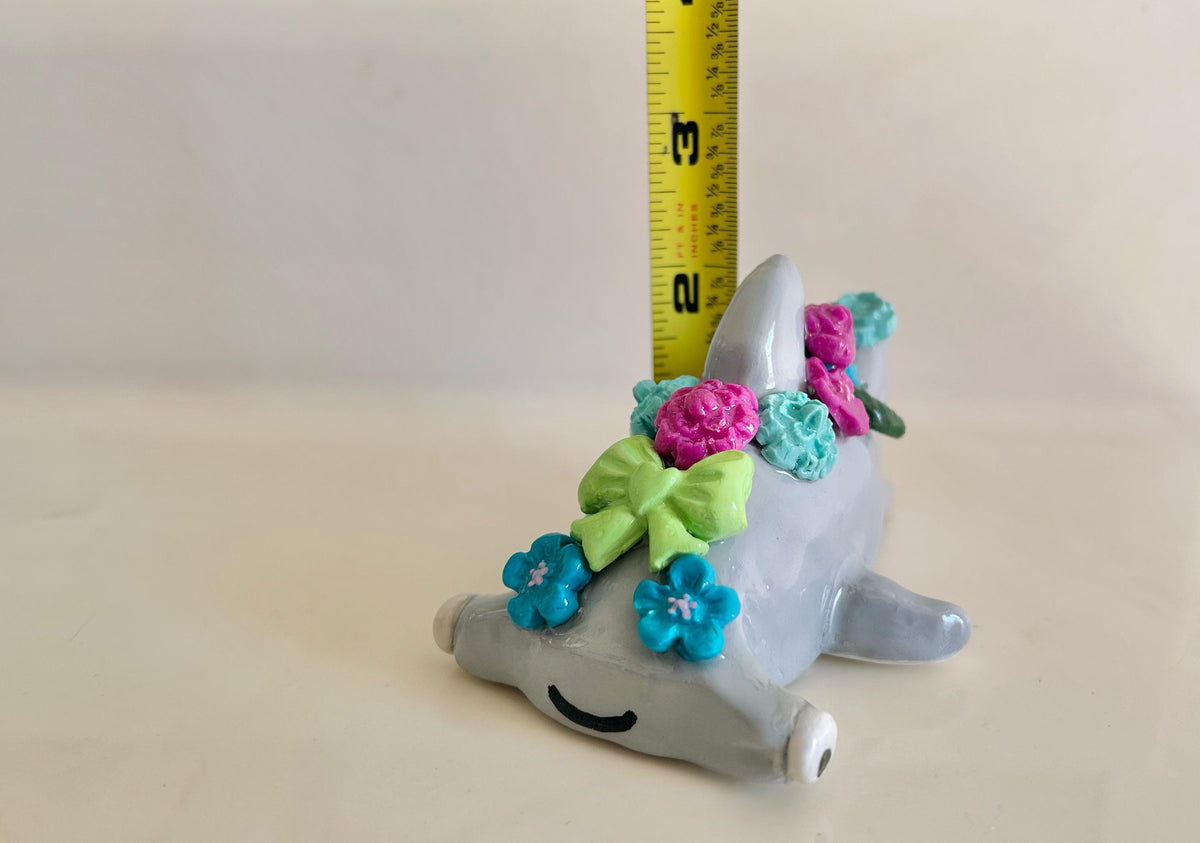 Sculpted hammerhead shark with flowers