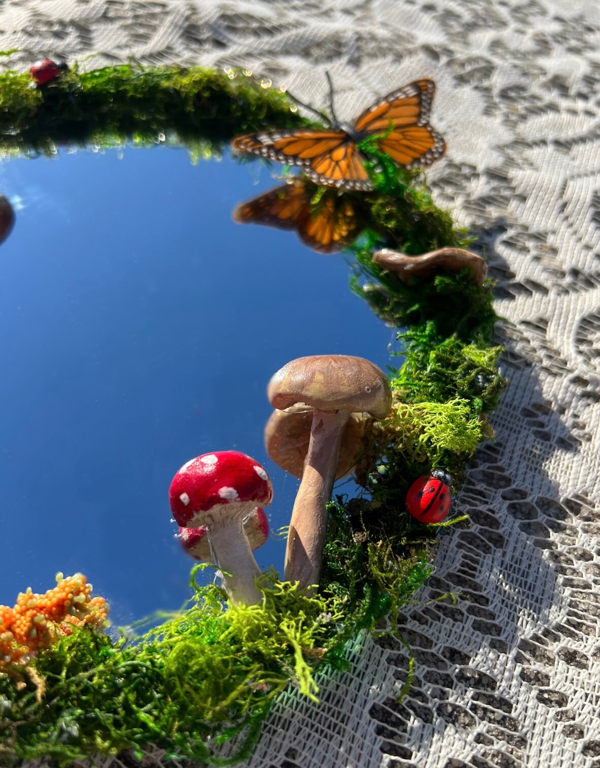 Round Magical Mushroom Moss Fairy Mirror