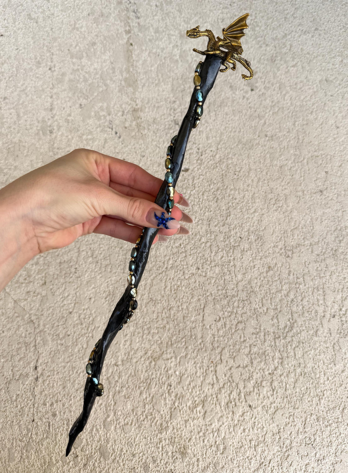 Wooden Wand with Brass Dragon
