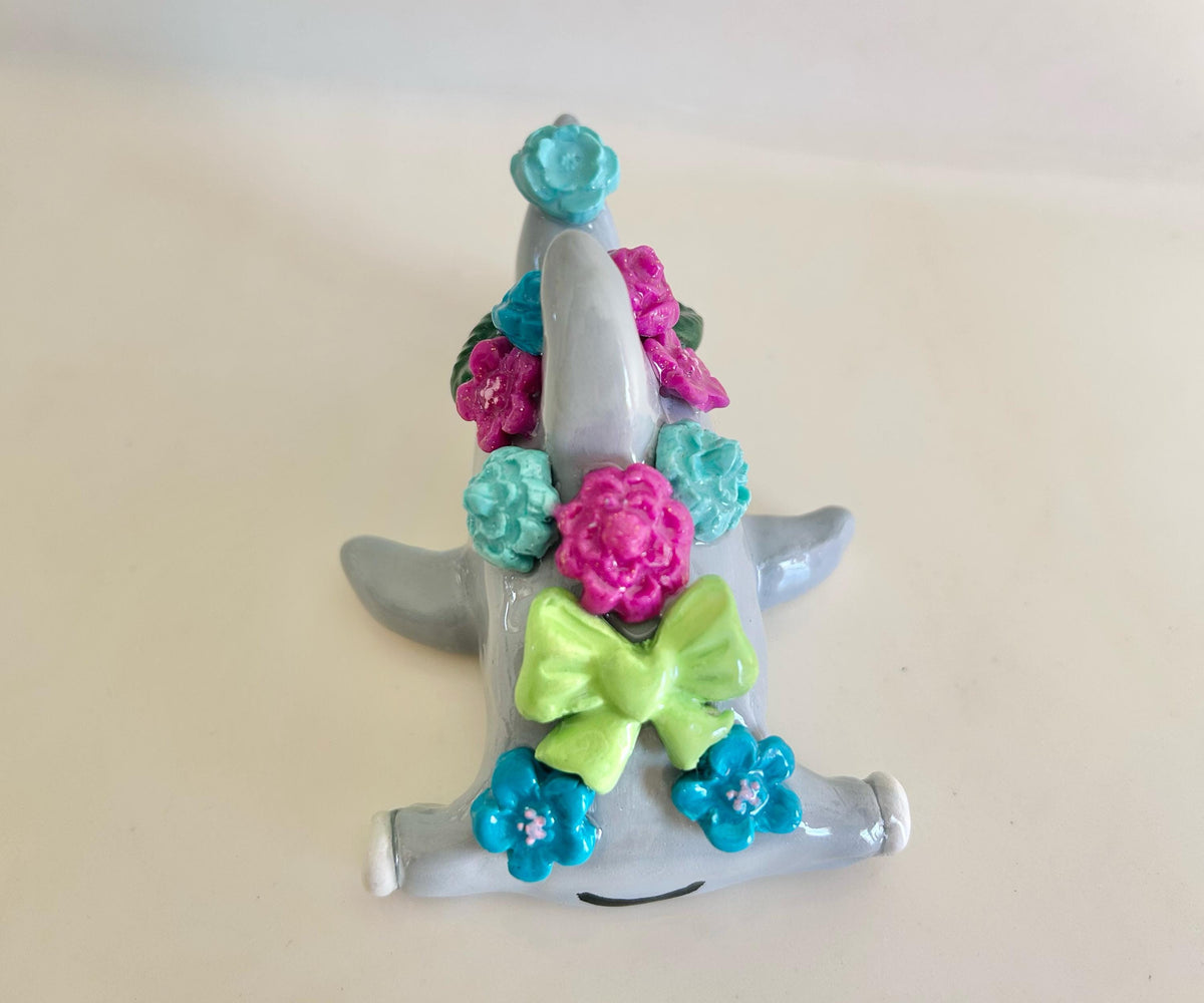 Sculpted hammerhead shark with flowers