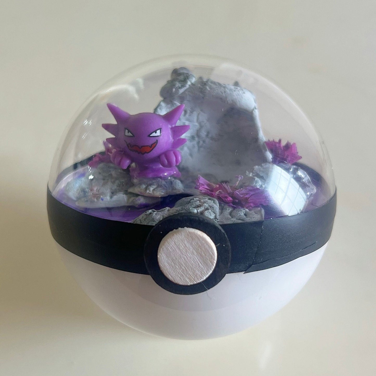 Pokémon ball terrarium, handmade miniature pokeball diorama, poke ball shadow box, haunter pokemom ball, poke cutsie, anime, purple