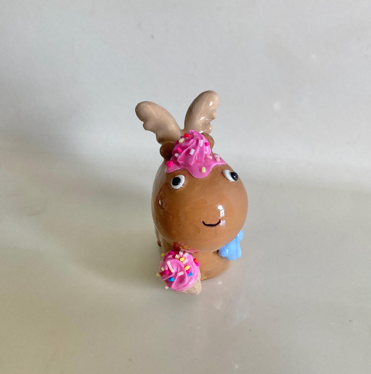 Clay Moose Figurine with Ice Cream