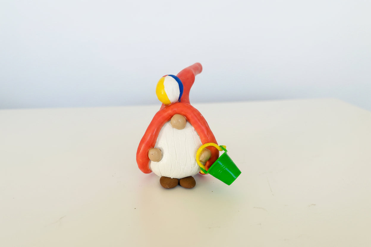 Beach Bum Clay Gnome with Pail & Beach Ball