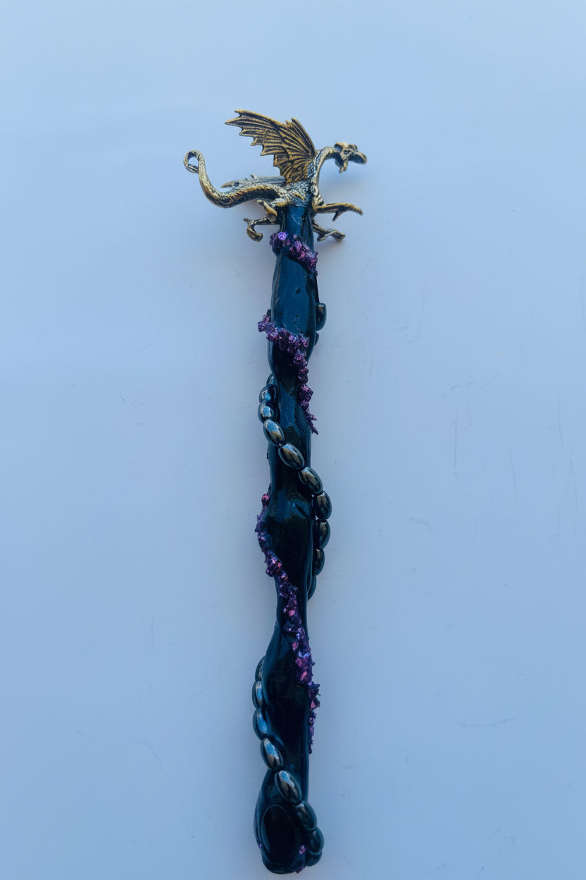Wooden Wand with Brass Dragon