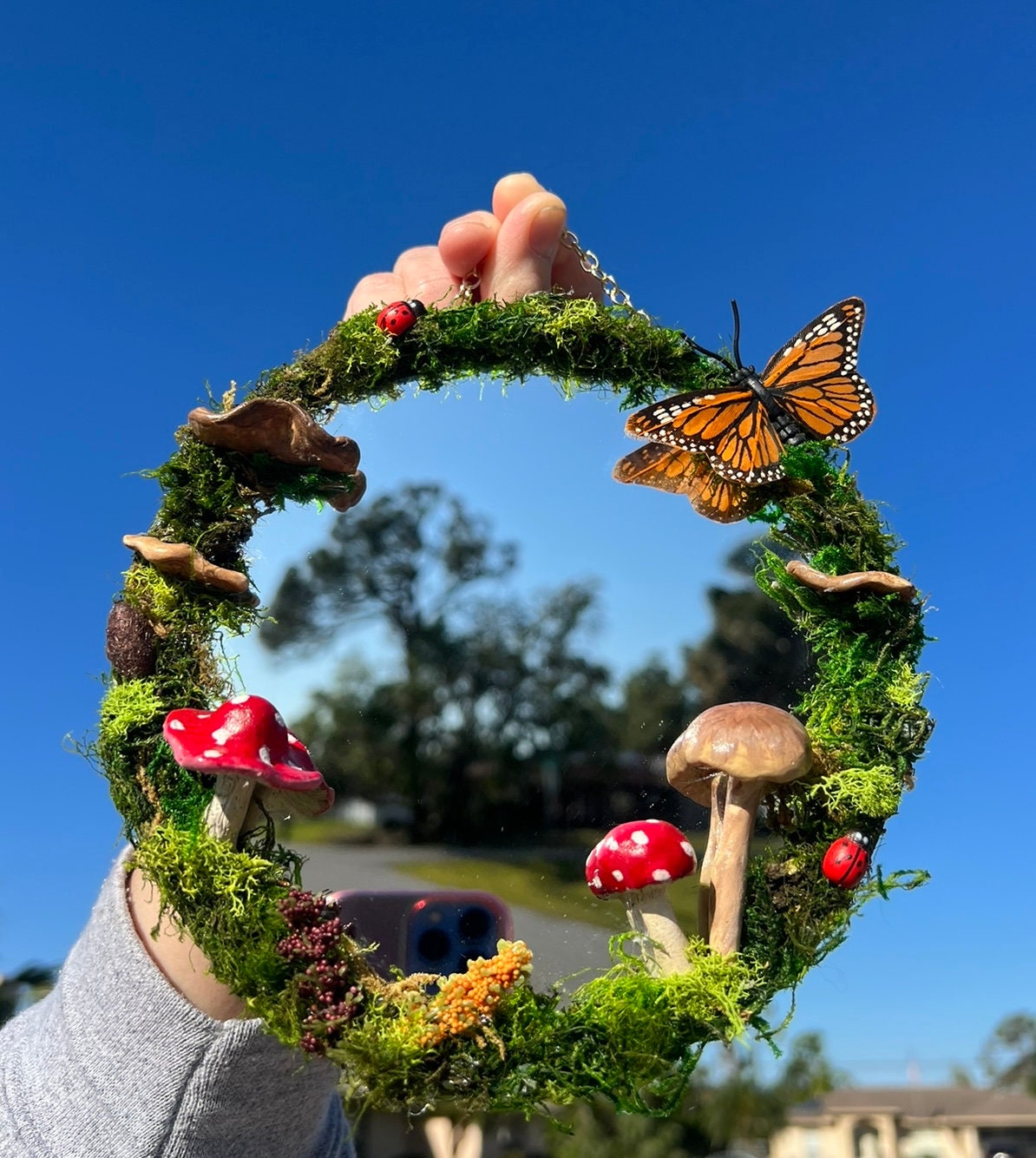 Round Magical Mushroom Moss Fairy Mirror