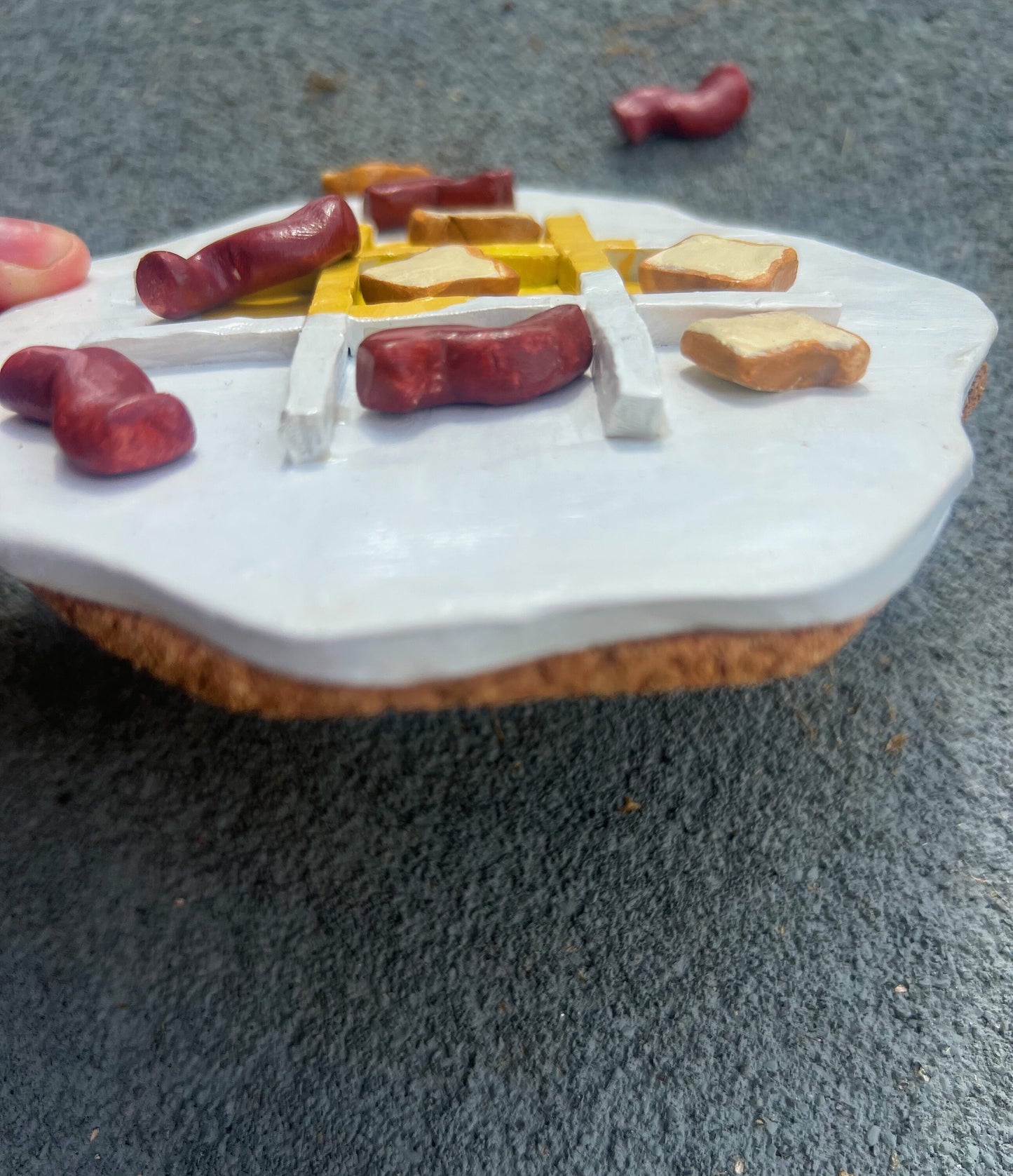 Eggs and bacon waffle tic tac toe board