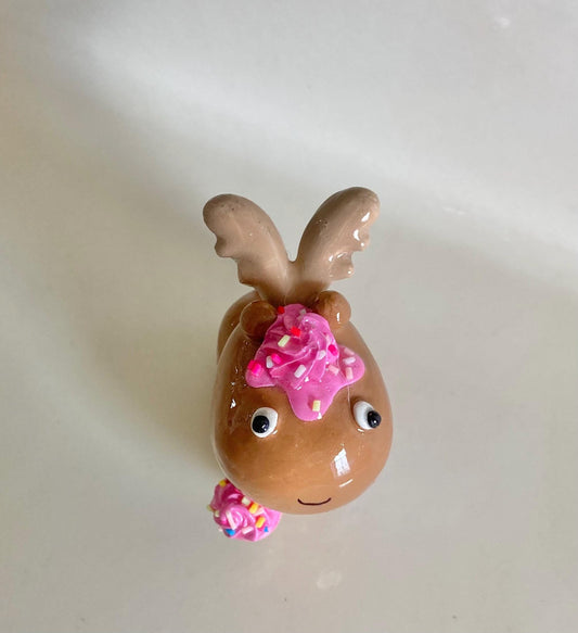 Clay Moose Figurine with Ice Cream
