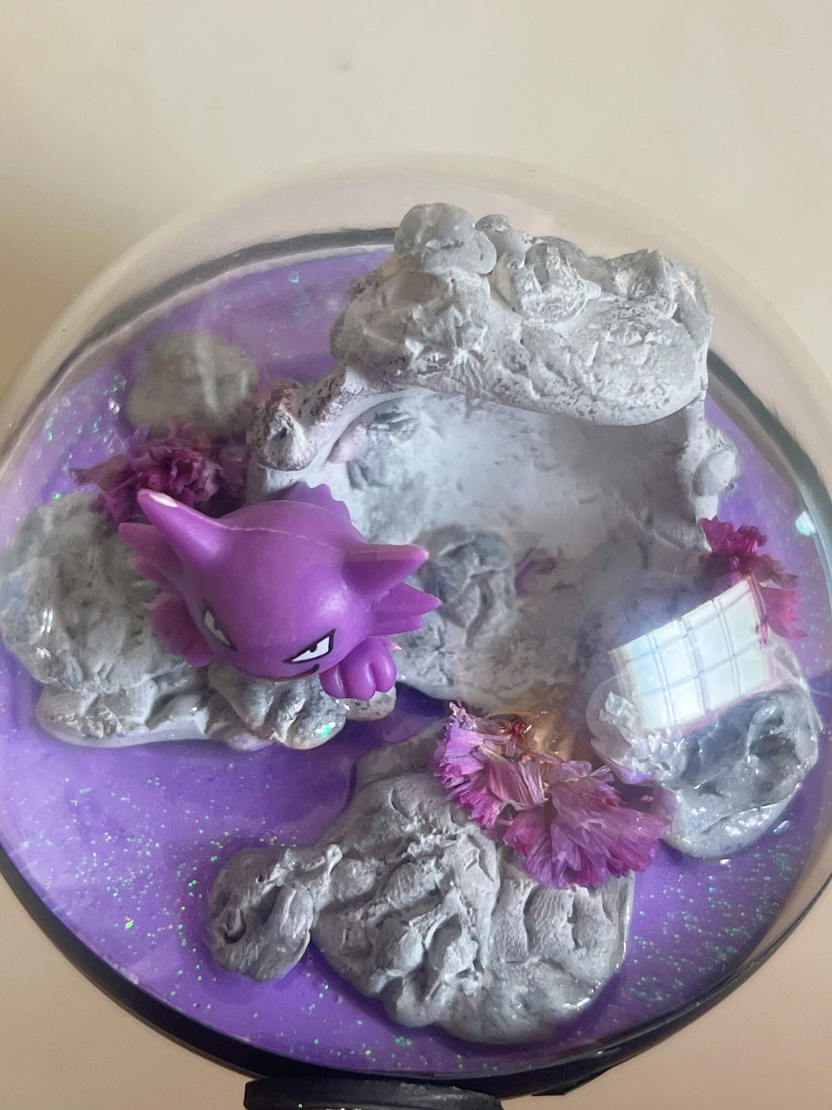 Pokémon ball terrarium, handmade miniature pokeball diorama, poke ball shadow box, haunter pokemom ball, poke cutsie, anime, purple