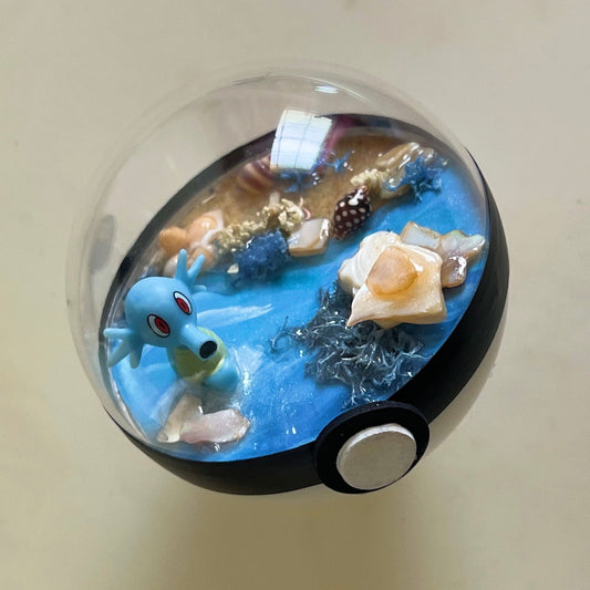 Pokémon ball terrarium, handmade miniature pokeball diorama, poke ball shadow box, horsea pokemom ball, poke cutsie, anime, succulent