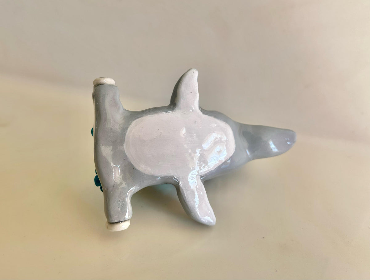 Sculpted hammerhead shark with flowers