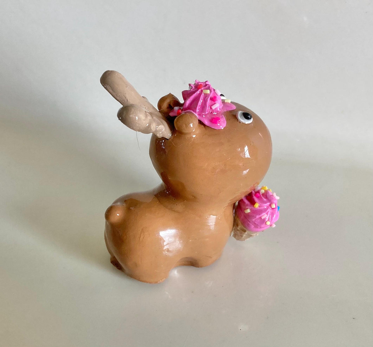 Clay Moose Figurine with Ice Cream